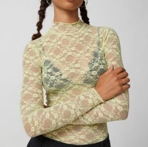 Out From Under Luna Sheer Lace Mock Neck Top - Size L